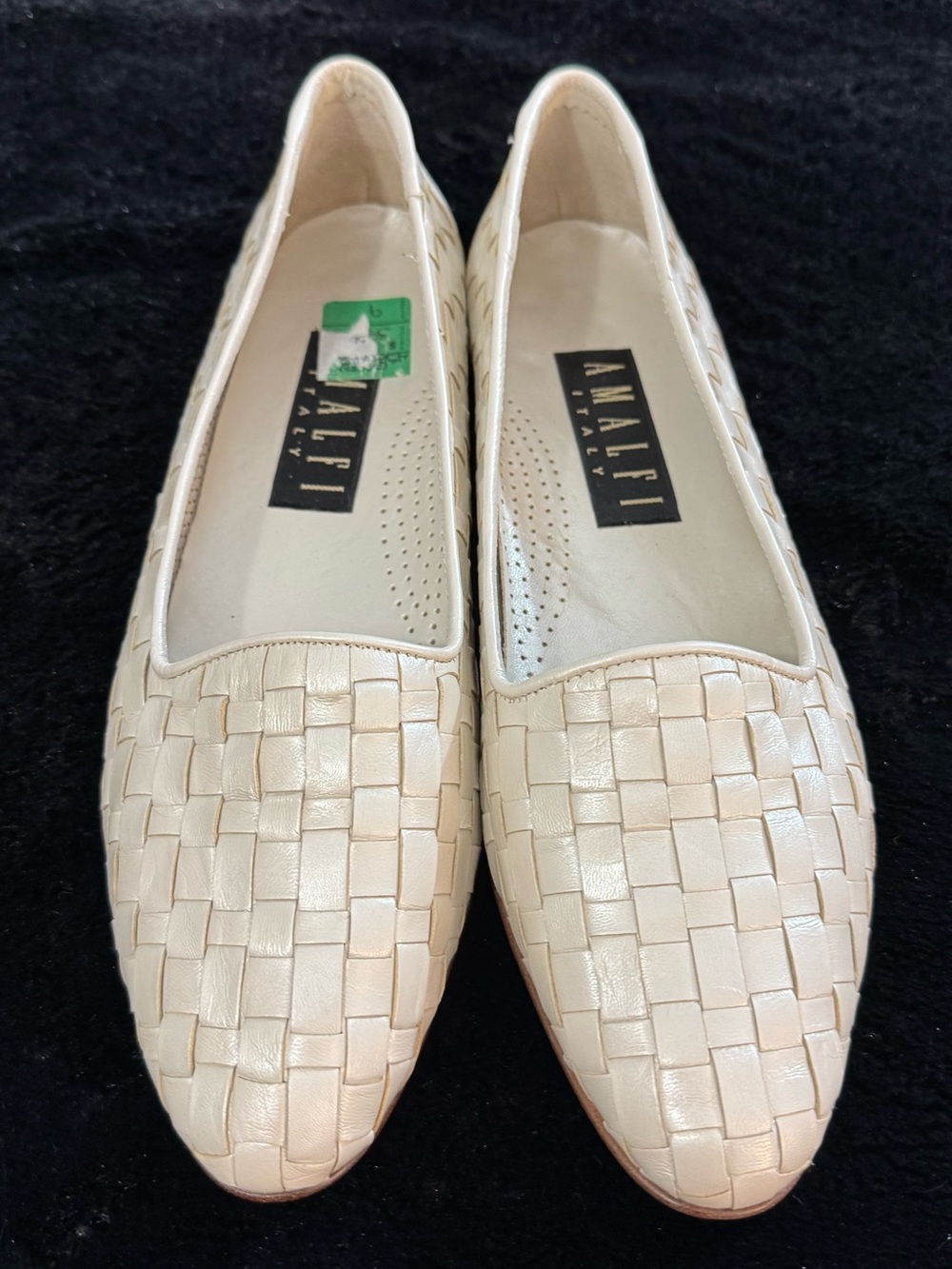 Amalfi Womens Flat Loafers Italy Ivory Woven Leather Size 9B